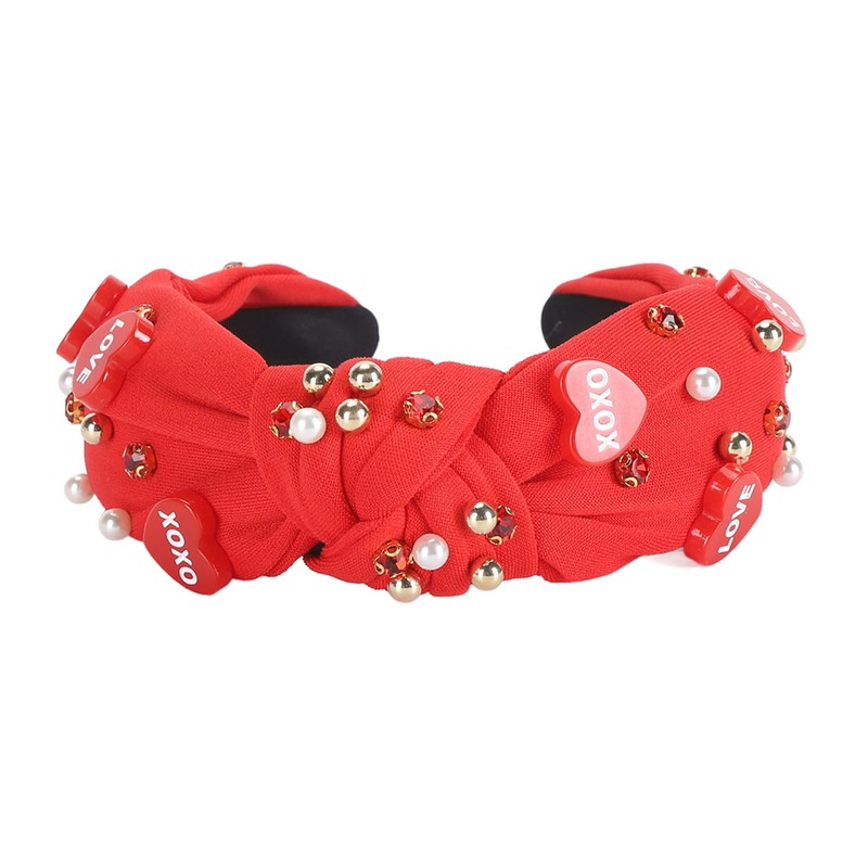Rhinestone Embellished Knotted Headband Heart Decoration Knotted Jeweled Headband for