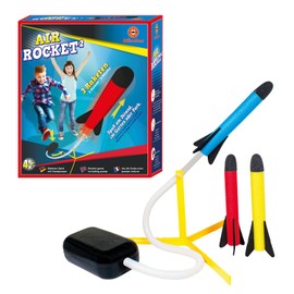 Günther Flugspiele 1556 Rocket Game Air Rocket², Approx. 23 cm Large Rockets, Throwing Game with 3 Foam Rockets and Launch Pump, Rocket Toy for Children from 4 Years, Up to 20 m Range