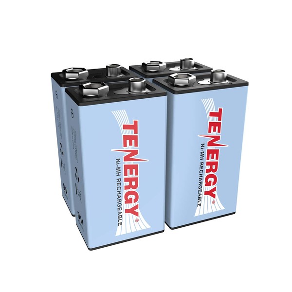 Tenergy 9V NiMH Battery, High Capacity 250mAh Rechargeable 9 Volt Batteries for Smoke Detector/Alarms, TENS Unit, Metal Detector, and More (4 Pack)