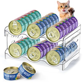 REFLYING Cat Food Can Organizer, 2-Layer Transparent Cat Food Storage Container Holds 36 (3.5oz) Cans, Canned Cat Food Organizer and Storage for Countertop Kitchen Cabinet or Pantry Shelf (2 layers)