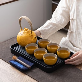 TEANAGOO Japanese Tea Set, Chinese Tea Set, Japanese Porcelain Seapot Set, Orange Asian Ceramic Tea Set, Beautiful Japanese Tea Set for Adults, 6 Teapot (700ml/25oz) + 6 Tea Cups(110ml/4oz), U3