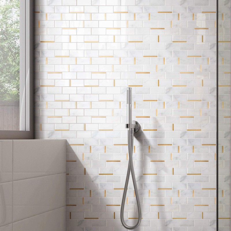 Tile Generation NBG-5 2x4 Subway Tile White and Gold Metal