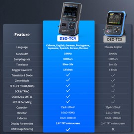 DSO-TC4 3-in-1 Oscilloscope Transistor Detector Signal Generator 10MHz Bandwidth,Sampling Rate 48MSA/S,Voltage,Diode,Capacitor,Resistor.