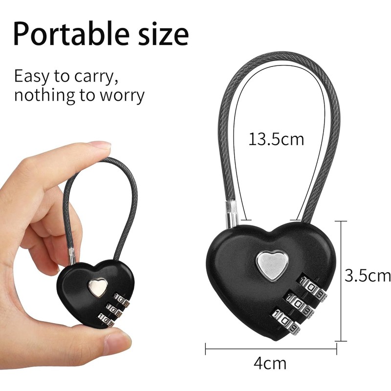 2 Pack Combination Lock, 3 Digit Heart Shaped Padlock for