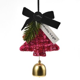 AuMoHall Plush Christmas Tree Car Rear View Mirror Pendant Elegant Xmas Pine with Bells Car Hanging Ornament Charming Car Interior Decoration Accessories, Rose Red