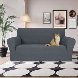 JIVINER Stretch Loveseat Slipcovers 1 Piece Love Seat Sofa Cover Spandex 2 Seater Couch Covers Universal Furniture Protector with Elastic Bottom (Medium, Dark Gray Rhomb)