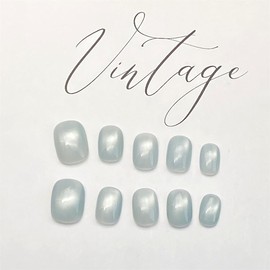 MIXNEX Mint Green Cat Eye Press On Nails – Handmade Shimmer Short Oval False Nails – Reusable Stick On Nails for Women – S/M Size Options (Mint Green, Medium)