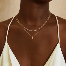 Birthstone Necklace for Women October November December January Birthstone Necklace Gold Layered Paperclip Chain Necklace Christmas Birthday Gifts Gold Necklace Stack Stocking Stuffers for Women