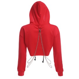 ABAFIP Women's Rave Gothic Long Sleeve Pullover Crop Top Hoodie Casual Workout Music Festival Outfits Cropped Hoodies Red XX-Large