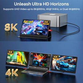 USB C Monitor Cable [8K@60Hz/4K@144Hz], USB C 3.2 Gen 2x2 Video Cable, 40Gbps High Speed Data Transfer, 240W Charge for MacBook,Mac Mini,Portable Monitor,Laptop Screen Extender, Red(6.6FT+6.6FT)