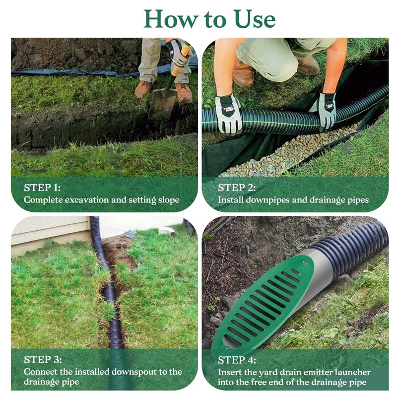 FLCODE 4 Inch Green Angled Slope Drainage Pipe,Drain Grate for