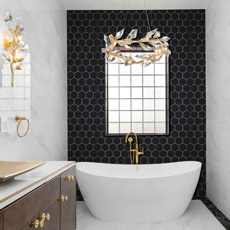 6-Sheet Black Hexagon Peel and Stick Backsplash for Kitchen and