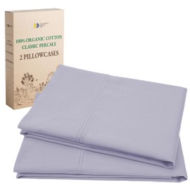 California Design Den 100% Organic Cotton Standard/Queen Size Pillow Cases Set of 2 - Soft & Cooling Percale Pillow Cases, Fits Standard & Queen Pillows - Lavender Mist