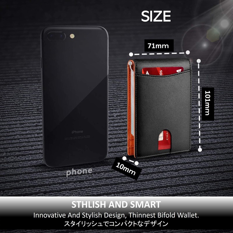 MaRowsm Men's Slim Wallet Card Holder Money Clip, carbon black