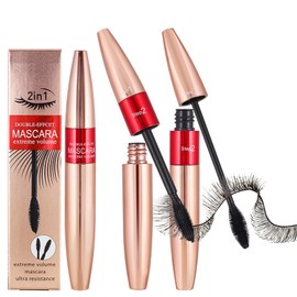 HOUSN Mascara 2 in 1 Waterproof Mascara, Volumizing Mascara, Lengthening Mascara, Double Effect Mascara, Longer, 2 Brushes, Thicker, Longer Makeup, Black