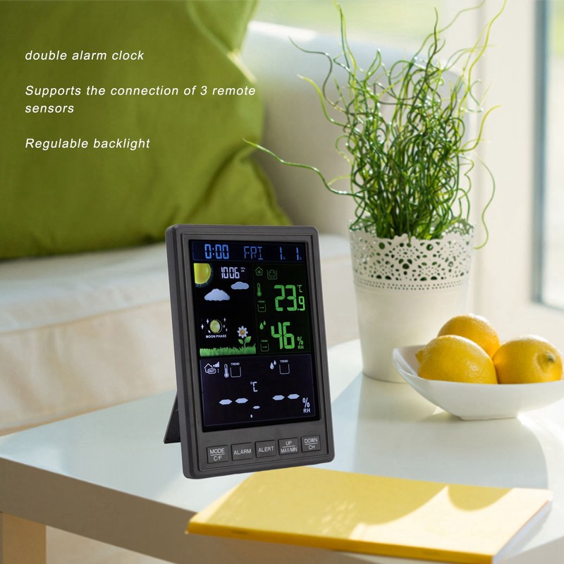 Weather Stations Wireless Indoor Outdoor Color Display Black 3 Channels