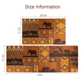 PCSWEET HOME Kitchen Mats Cushioned Anti Fatigue Mats for Kitchen Floor, Cabin Elphant Comfort Standing Mat Kitchen Rugs Non Slip Washable Waterproof, 17"x30"+17"x47", 0.47 inches, Light Brown