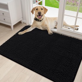 OLANLY Indoor Door Mat, 24"x36" Non-Slip Highly Absorbent Doormat, Mud Mat for Dogs Front Door Mat, Washable Microfiber Chenille Floor Mat Welcome Mat and Pet Rug, Black