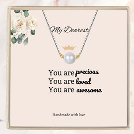 IPINK-Birthday Gifts Women Pearl Necklace, Gift for 30 40 50 60 70 80 Year Old Woman Birthday, Womens Birthday Gifts Ideas, Birthday Necklace for Women Decade Birthday Jewelry for Women (Single Pearl Necklace)