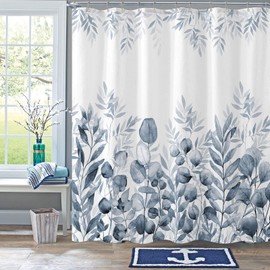 AMM Gray Eucalyptus Shower Curtain Watercolor Plant Leaves Shower Curtains for Bathroom Waterproof Fabric Botanical Leaf Bath Curtain Decor (Gray, 72''×72'')