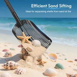 Sifting Shovel, 53.5 Long Heavy Duty Metal Sand Sifter, Chicken Coop Scooper for Sand, Beach Treasure Hunting Sifter Shovel with Holes, Suitable for Beach, Chicken Coop, Gardening ect.