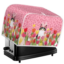 Suhoaziia - Cubierta acolchada para tostador con diseño de tulipán, diseño floral de conejo y gato, fácil de limpiar, para tostadoras de cocina, se adapta a la mayoría de tostadoras estándar de 2