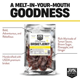 J&K Jerky Beef Brisket Jerky - Pineapple Teriyaki - Hand Crafted Small Batch American Made Slab Jerky's - Bold & Flavorful Snack! - 7oz Big Bag of Jerky's