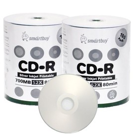 Smart Buy CD-R 200 Pack 700mb 52x Printable Silver Inkjet Blank Recordable Discs, 200 Disc, 200pk