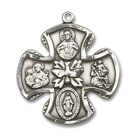 Bliss Sterling Silver 5-Way Christian Catholic Medal Pendant Necklace 24" Chain Boxed