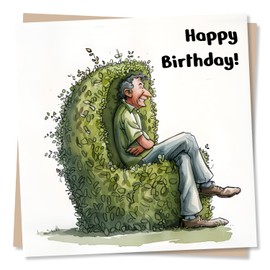Happy Birthday Card For Men Who Love Gardening & Topiary - Cartoon Hedge & Man Design - Birthday Card For Male Gardeners, Dad, Brother, Uncle, Grandad