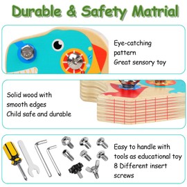 Tikplus Wooden Montessori Toy, Dinosaur Motor Skills Toy, Screwdriver with Storage Bag, Motor Skills Toy, Children's Gift for Girls Boys from 3 4 5 6 Years