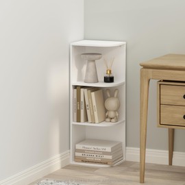 Furinno Reed 3-Tier Space Saving Corner Storage Display Shelf, White