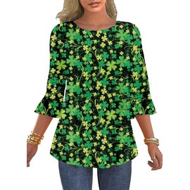 Roshop Women's 3 4 Sleeve Green Shamrock Lucky Irish Paddy's Day Shirts BGC M