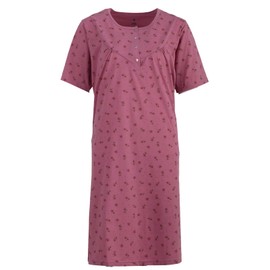 Zeitlos Women's Short-Sleeved Nightdress with Buttons Flowers M-6XL Cotton Crew Neck, antique pink