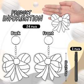Tondiamo 16 Pcs Acrylic Bow Shaped Volleyball Keychains Bulk with a Marker Pen DIY Name Volleyball Team Lover Gifts Keychain with White Tassels for Sport Lover Gift Reward Birthday Party Favors