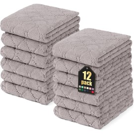 Moosfor Cleaning Cloths, Microfibre Cloths, Washable Cleaning Cloths, Microfibre, Soft, Lint-Free, Tea Towels, Kitchen Towels, Pack of 12, 25 x 50 cm, Grey