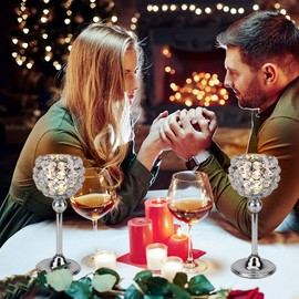 Silver Crystal Beaded Candle Holders Set of 2 Bling Tea Lights Candle Holder Candle Stick Holder Dining Table Centerpiece Table Decorations Living Room Fireplace Mantle Home Decor (Silver, 2pcs 10")