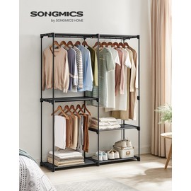 SONGMICS Portable Closet, Freestanding Closet Organizer, Clothes Rack with Shelves, Hanging Rods, Storage Organizer, for Cloakroom, Bedroom, 54.3 x 16.9 x 71.7 Inches, Black URYG025B02
