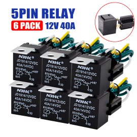 xukey 6X Car 12V DC 40A 5-Pin Relay Switch Harness Socket Waterproof Automotive SPDT