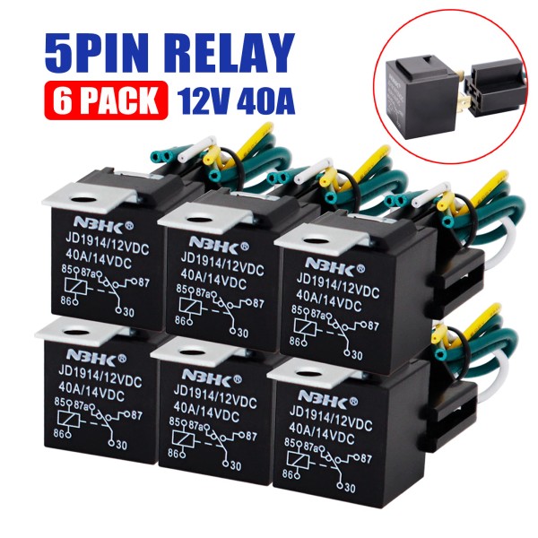 xukey 6X Car 12V DC 40A 5-Pin Relay Switch Harness