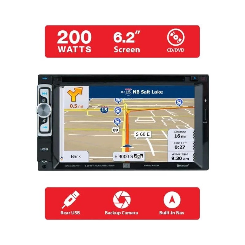 Dual XNAV267BT 6.2" LED Backlit Double DIN Car Stereo w/Navigation