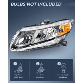 Nilight Headlights Assembly for 2012 2013 2014 2015 Honda Civic Sedan 4-Door 12 13 Civic Coupe 2-Door Black Housing Headlamp, 2 Years Warranty