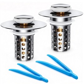 Beruth Bathroom Sink Stopper Hair Catcher, 304 Stainless Steel Pop Up Drain Strainer for 1.1''~2.36'' Basin, Upgraded Silent & Odor-Proof Design, Removable Filter Basket & Easy Install（2 Pcs）
