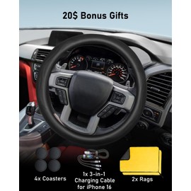 Belinous Steering Wheel Cover Custom-Fit for Ford, Nappa Leather Car Steering Wheel Cover, Non-Slip & Breathable Steering Wheel Wrap, Designed for Ford [L (15 1/4"-15 3/4")]