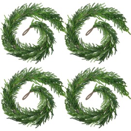 Christmas Real Touch Norfolk Pine Garland Artificial Pine Greenery Garlands Faux Christmas Norfolk Pine Garland for Christmas Holiday Seasonal Indoor Home Decor Mantle (4 Pcs,60 Inches)