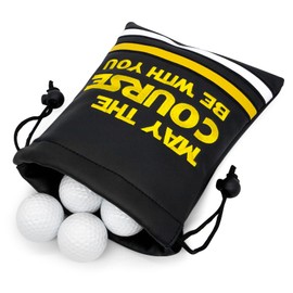 Aliennana Golf Valuables Pouch, Leather Golf Tee Pouch with Drawstring Closure Golf Ball Tee Handbag Portable Golf Accessories (May The Course)