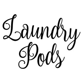 Laundry Pods 6w x 4h Label - Laundry Room Organization - Die Cut Vinyl Decal - Black Fancy Font (Sticker Only)