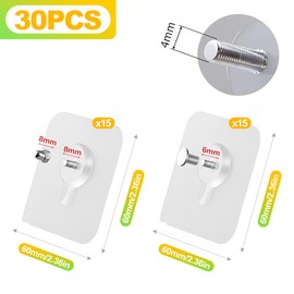 BondEron Pack of 30 Self-Adhesive Pictures, Picture Hooks, No Drilling, up to 5 kg Load Capacity, Transparent Adhesive Nails for Picture Hanging, No Drilling on Wall and Tiles