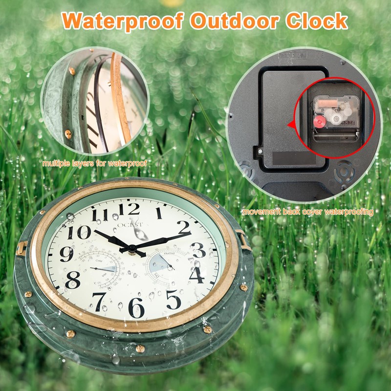 OCEST 16 Inch Indoor Outdoor Clock, Waterproof Wall Clock with