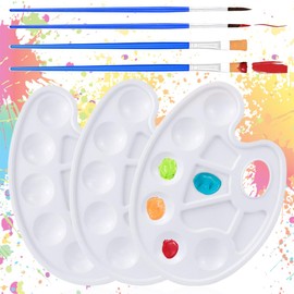 KOLZEMV Paint Palettes, 3 Pieces Mixing Palette, School Mixing Palette, Painting Palette with 4 Pieces Brushes for Painting and Crafts, White